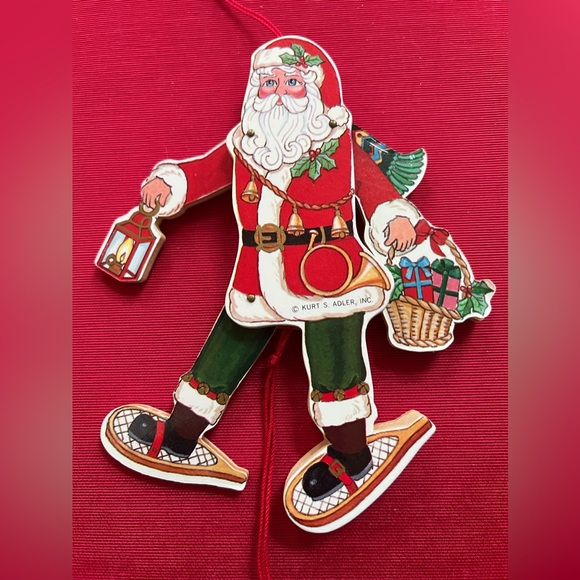 Kurt Adler Ornament Santa Claus snowshoe pull string kinetic wood 80s vintage - Picture 6 of 6